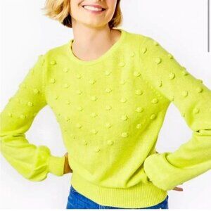 LIlly Pulitzer Tekla Sweater Size Small? Lime Green Pom Poms Preppy Puff Sleeve